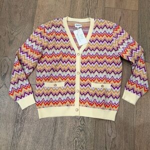 NWT Ellandemm 2XL Button Up Cardigan.  Fun ZigZag Pattern, Pretty Gold Accents.